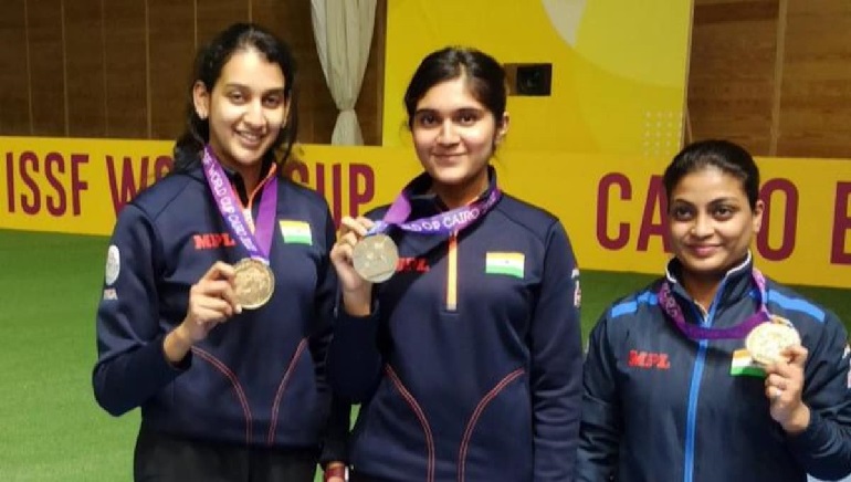 India’s trio Niveths, Esha, and Ruchita wins gold in women’s 10m air pistol team at ISSF World Cup